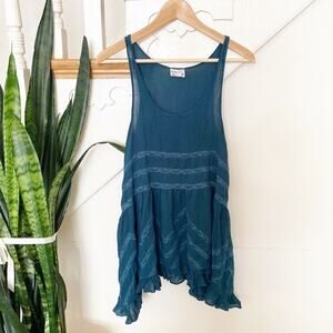 Free people Teal polka dots pattern & lace blouse